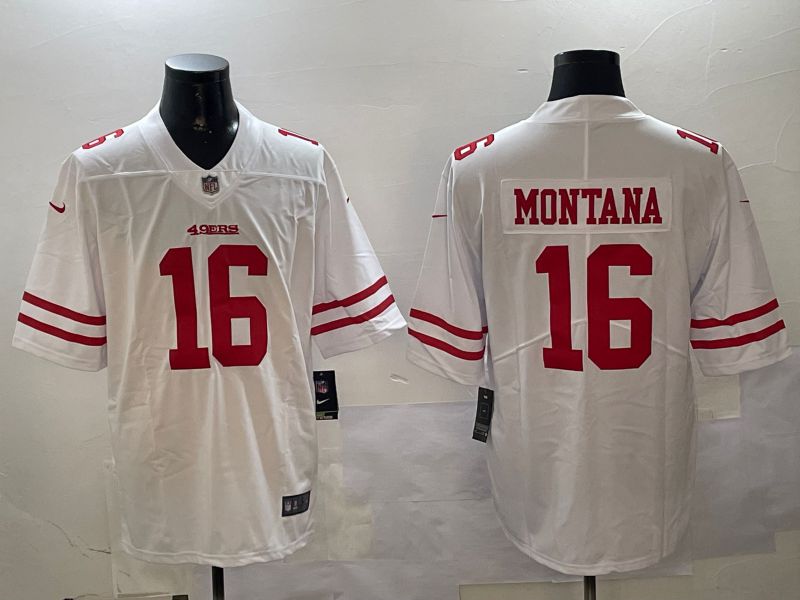 Men San Francisco 49ers 16 Montana White Second generation 2024 Nike Limited NFL Jersey style 0108